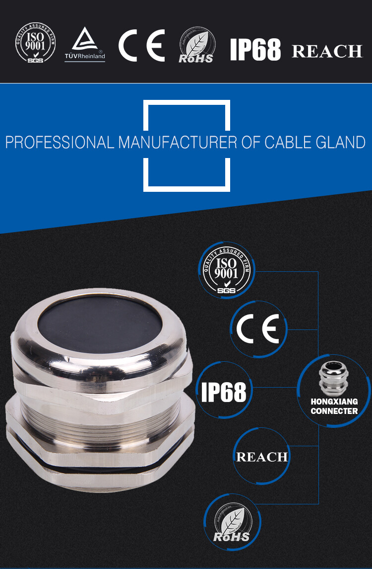 hot sale waterproof ip68 metal pg cable gland size chart